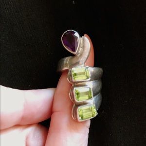 🆕.925 Solid Silver Bezel Set Peridot & Amethyst